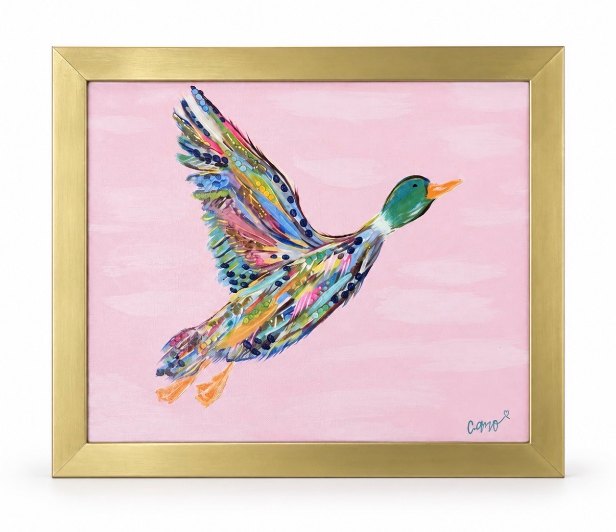 Colorful dotted mallard on soft pink