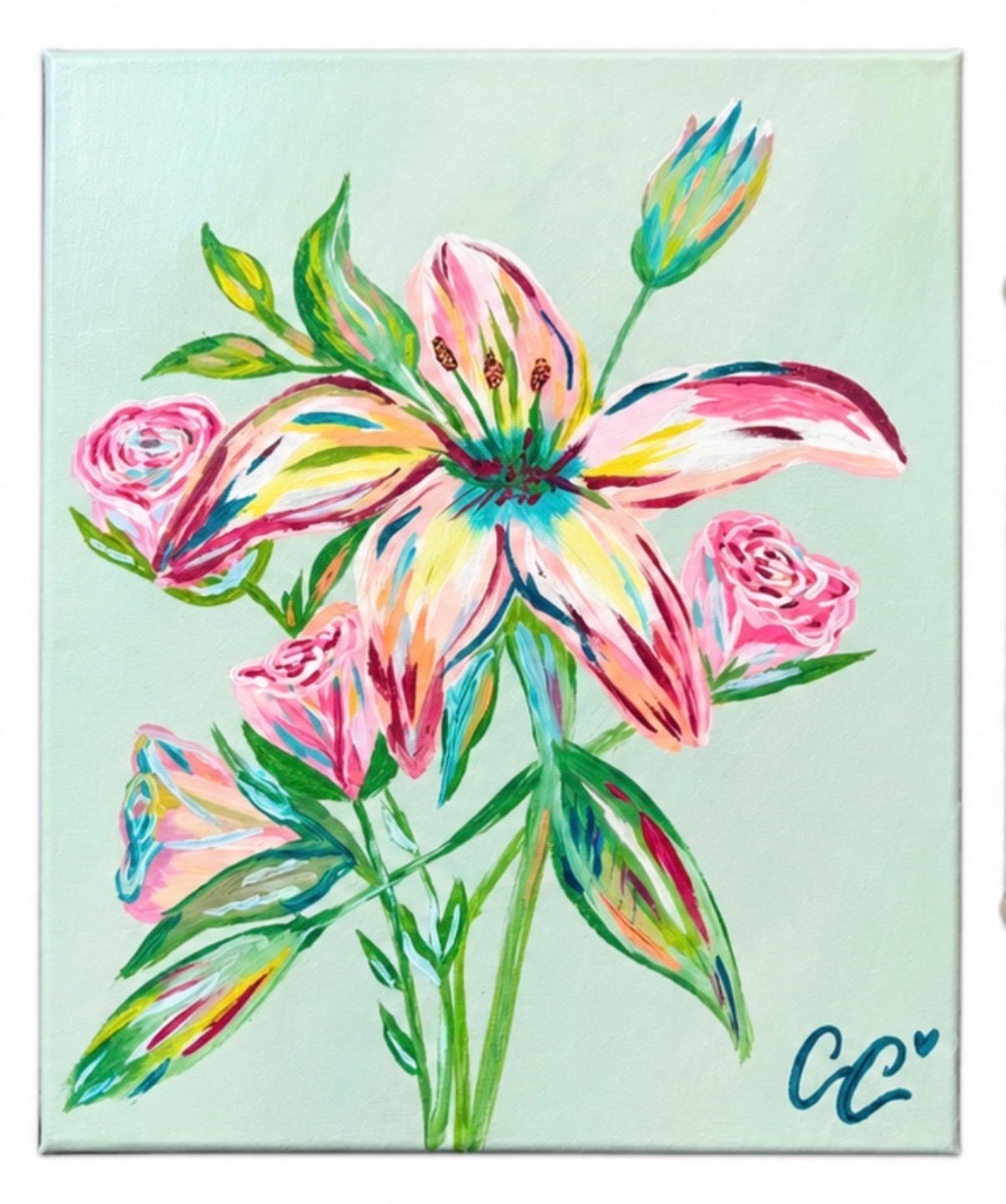 Lilies & Roses — original canvas art by Caroline